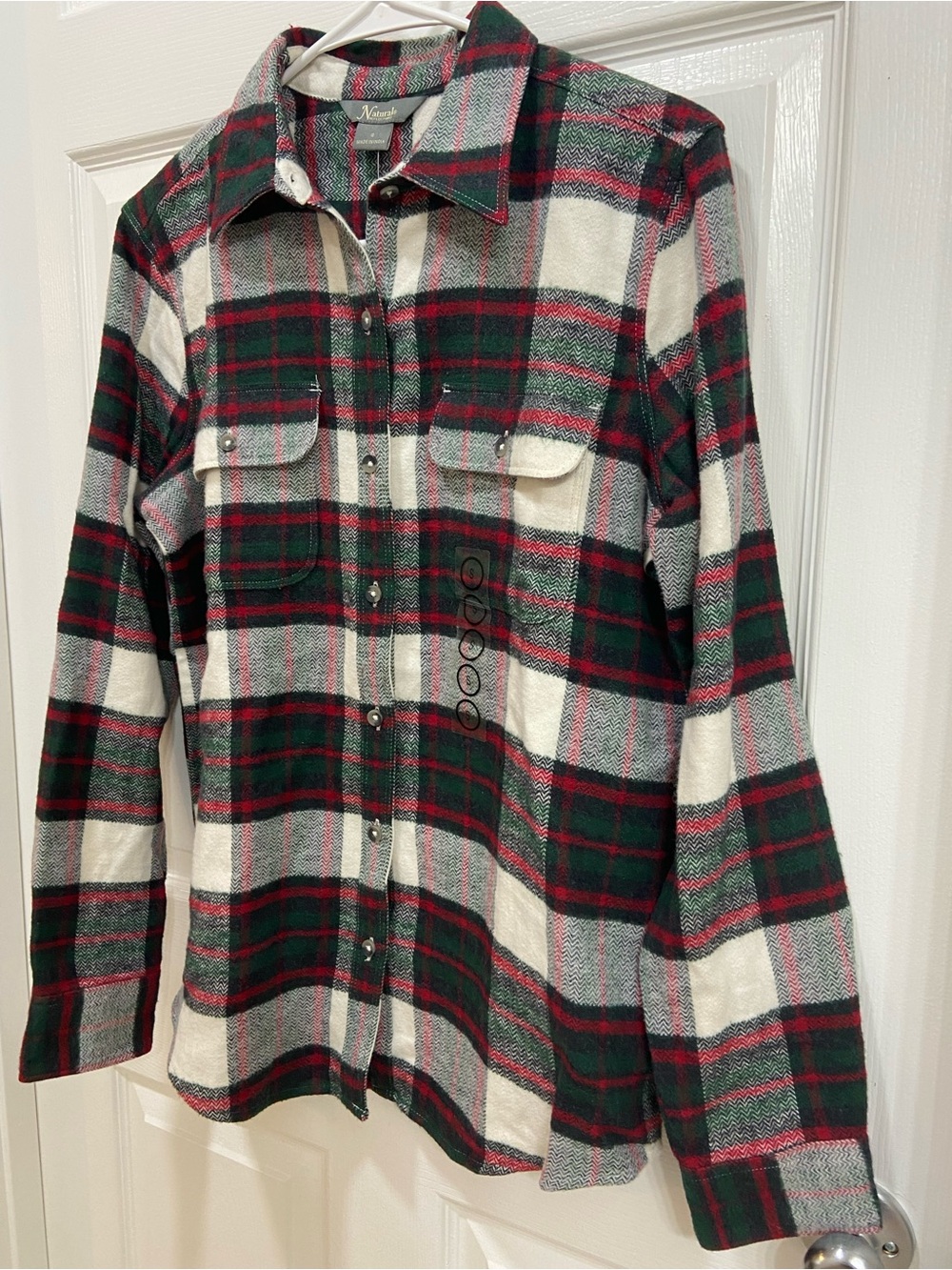 NWT Naturals Women’s 100% Cotton Plaid Flannel Shirt - Green/White/Red